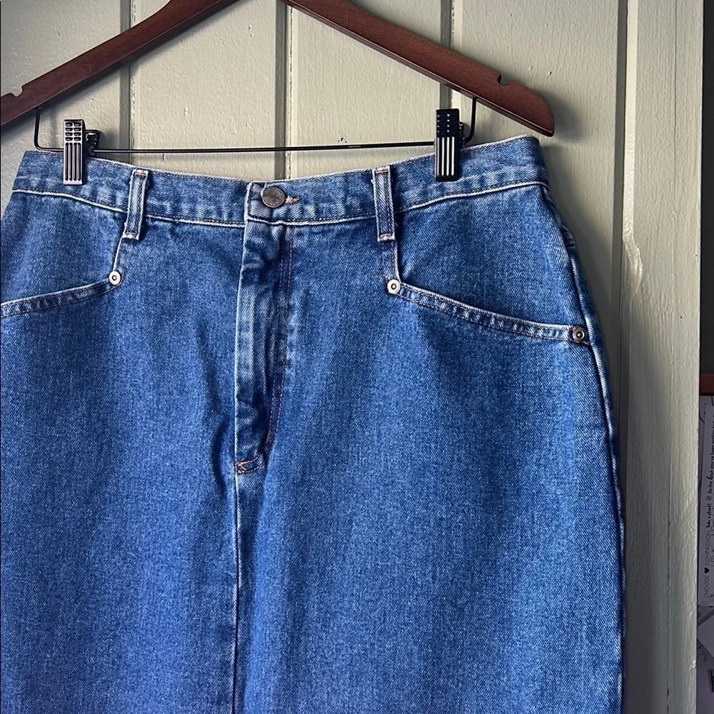 Vintage 90s USA Made Denim Midi Skirt Women 16 High Rise Blue Jean Skirt Normcor